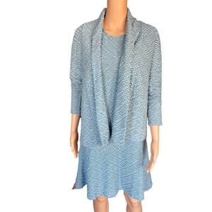 Klok Denmark Size XS Blue Textured Knit 3/4 Sleeve Dress + Cardigan Set